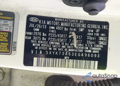 2014 Kia Sorento Lx from USA, damaged, VIN 5XYKT3A63EG496093
